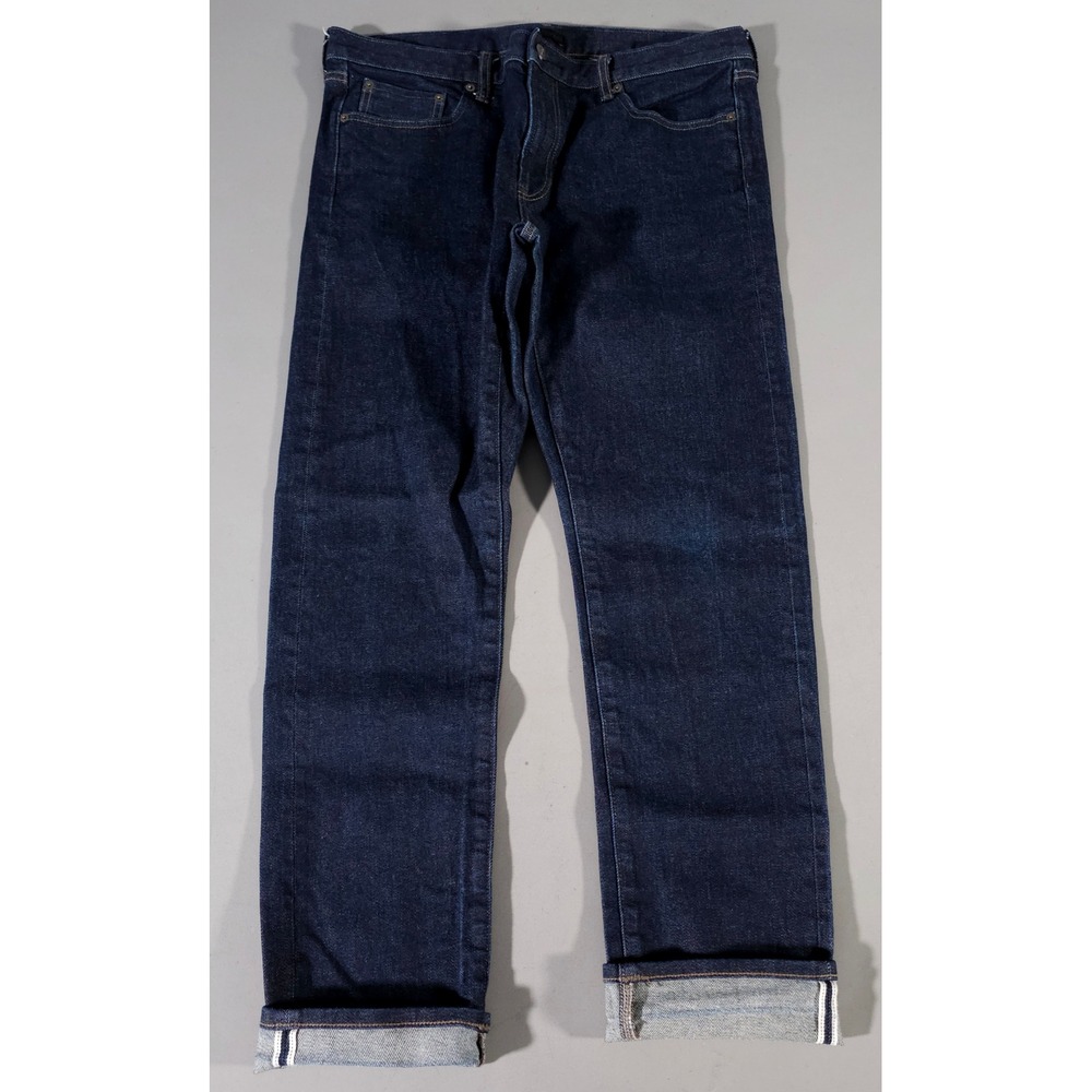 Uniqlo Selvedge Slim Fit Jeans Mens 36x32 Dark Blue Indigo Stretch 479319